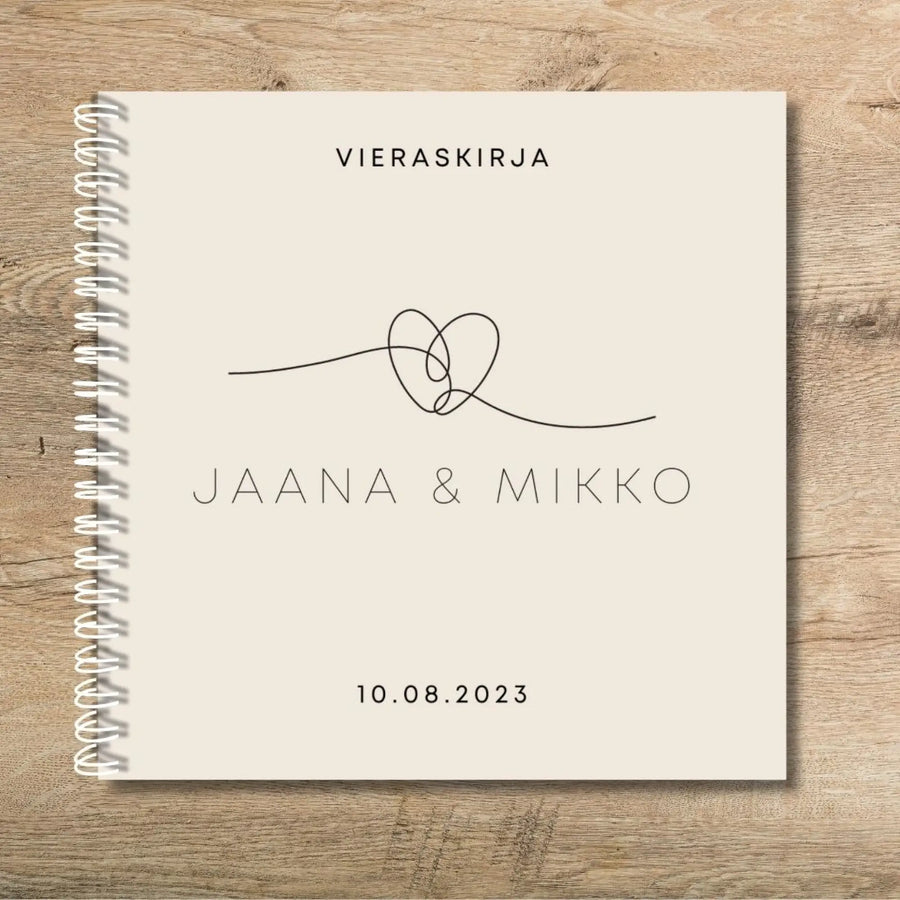 Vieraskirja häihin BEIGELLÄ TAUSTALLA JA SYDÄN GRAFIIKALLA Decopaja