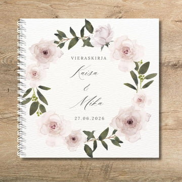 Vieraskirja häihin blush pink ruusuja Decopaja Decopaja.fi