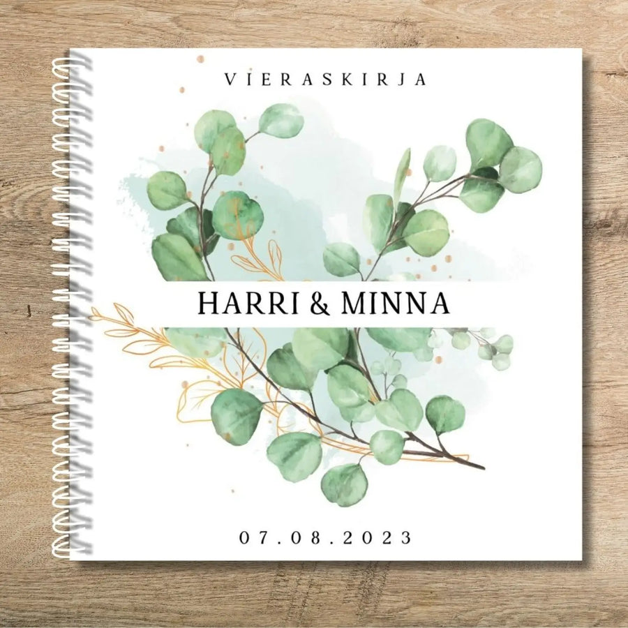 Vieraskirja häihin eukalyptus taustalla Decopaja