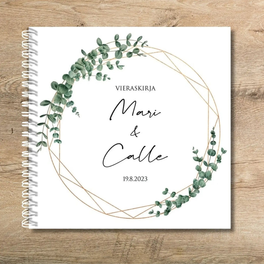 Vieraskirja häihin eukalyptyksellä ja kultaa Decopaja