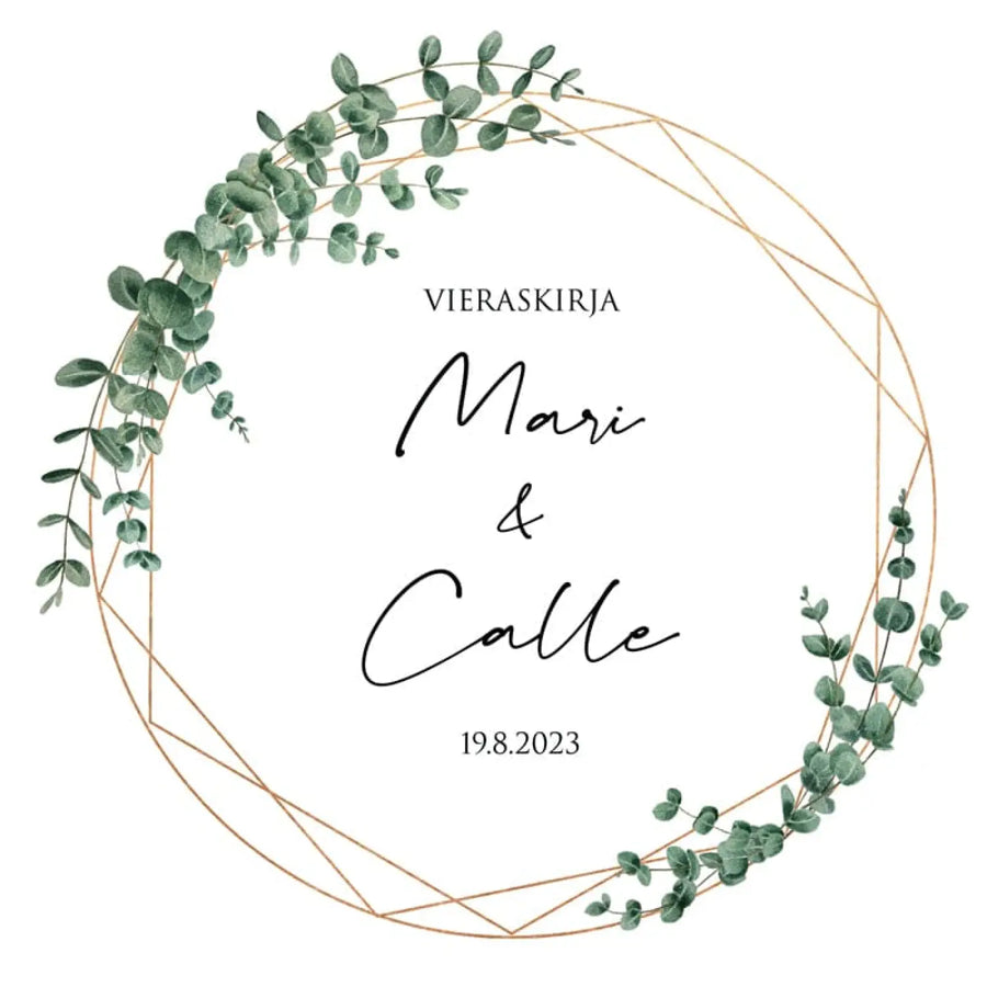 Vieraskirja häihin eukalyptyksellä ja kultaa Decopaja