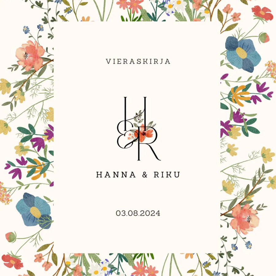 Vieraskirja häihin HEMPEITÄ NIMIKIRJAIMET NIITTYKUKKIA Decopaja