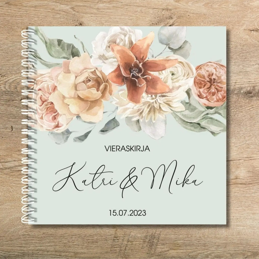 Vieraskirja häihin kukkia ja vihreä tausta Decopaja vihreällä taustalla