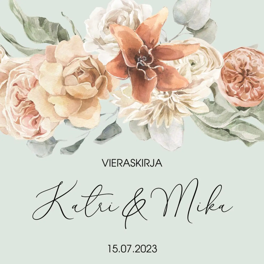 Vieraskirja häihin kukkia ja vihreä tausta Decopaja vihreällä taustalla