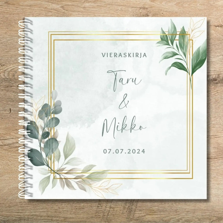 Vieraskirja häihin kultaiset kehykset kukkia ja vesiväritausta Decopaja KULTAISET KEHYKSET KUKKIA
