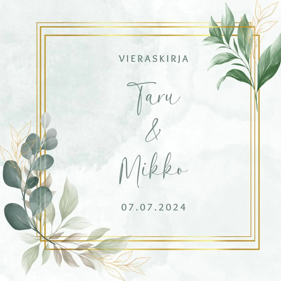 Vieraskirja häihin kultaiset kehykset kukkia ja vesiväritausta Decopaja KULTAISET KEHYKSET KUKKIA