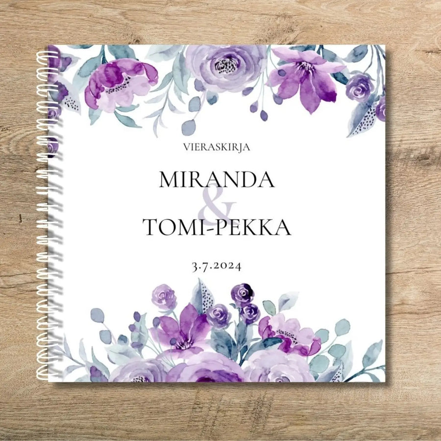 Vieraskirja häihin liilat kukat Decopaja Decopaja.fi
