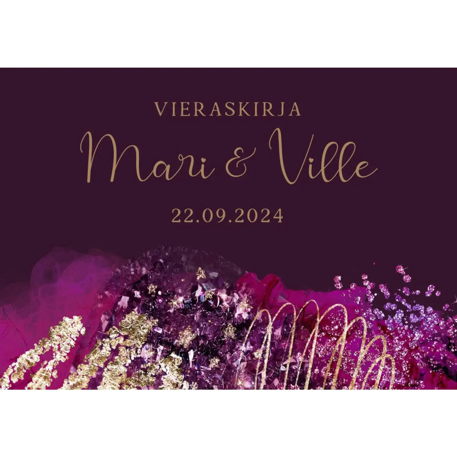 Vieraskirja häihin purppuraa ja kultaa Decopaja