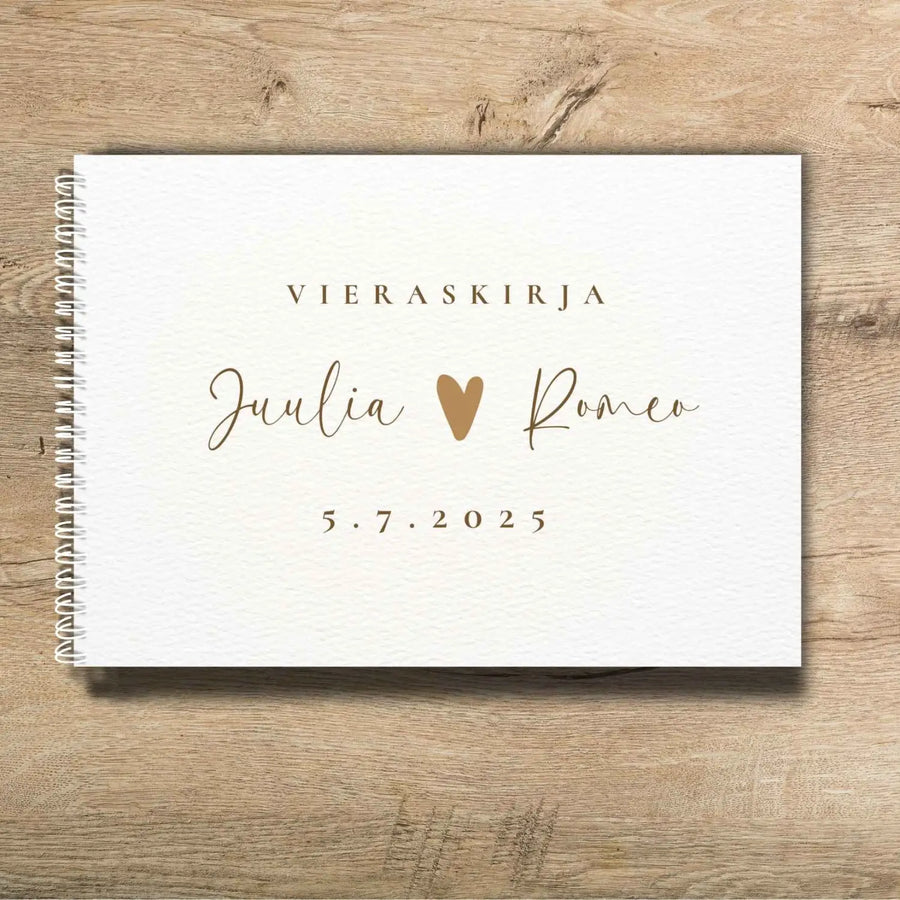 Vieraskirja häihin sydämellä beige tausta Decopaja Decopaja.fi