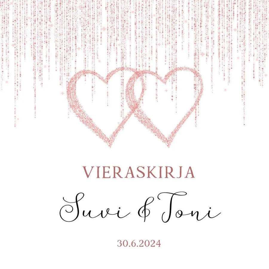 Vieraskirja häihin sydämiä ja glitteriä Decopaja