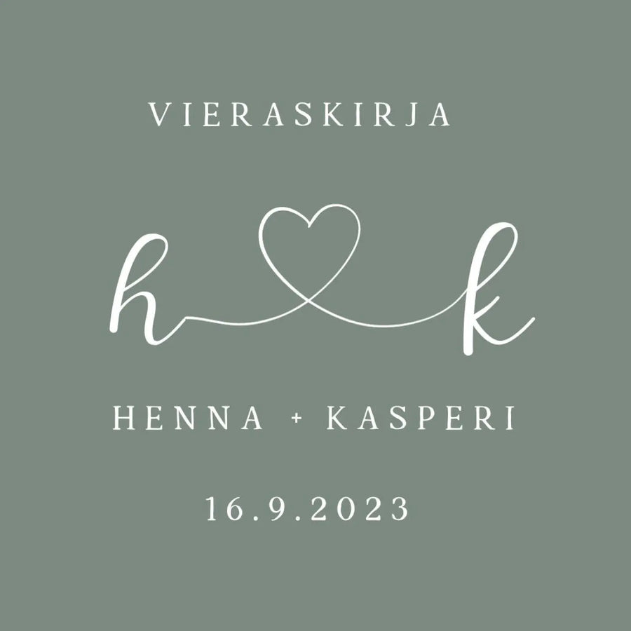 Vieraskirja häihin sydän ja nimikirjaimet Decopaja - nimet