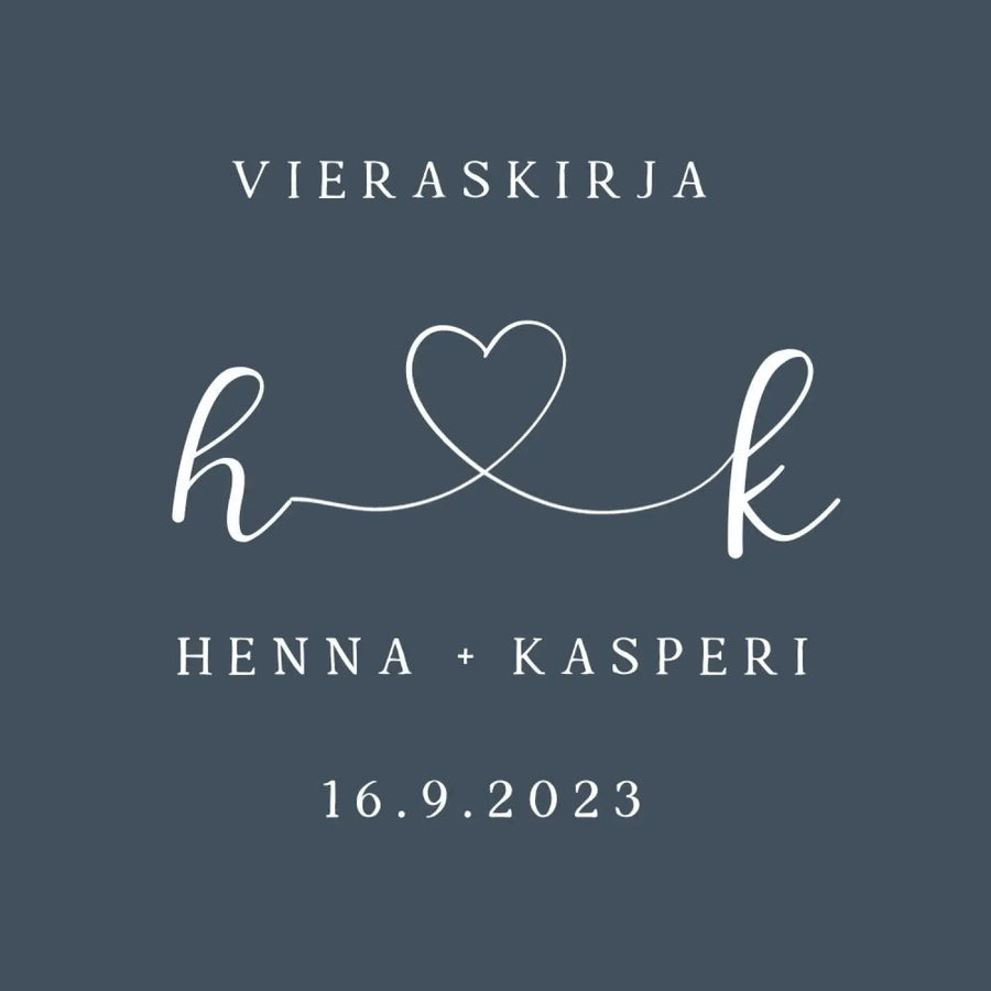 Vieraskirja häihin sydän ja nimikirjaimet Decopaja - nimet