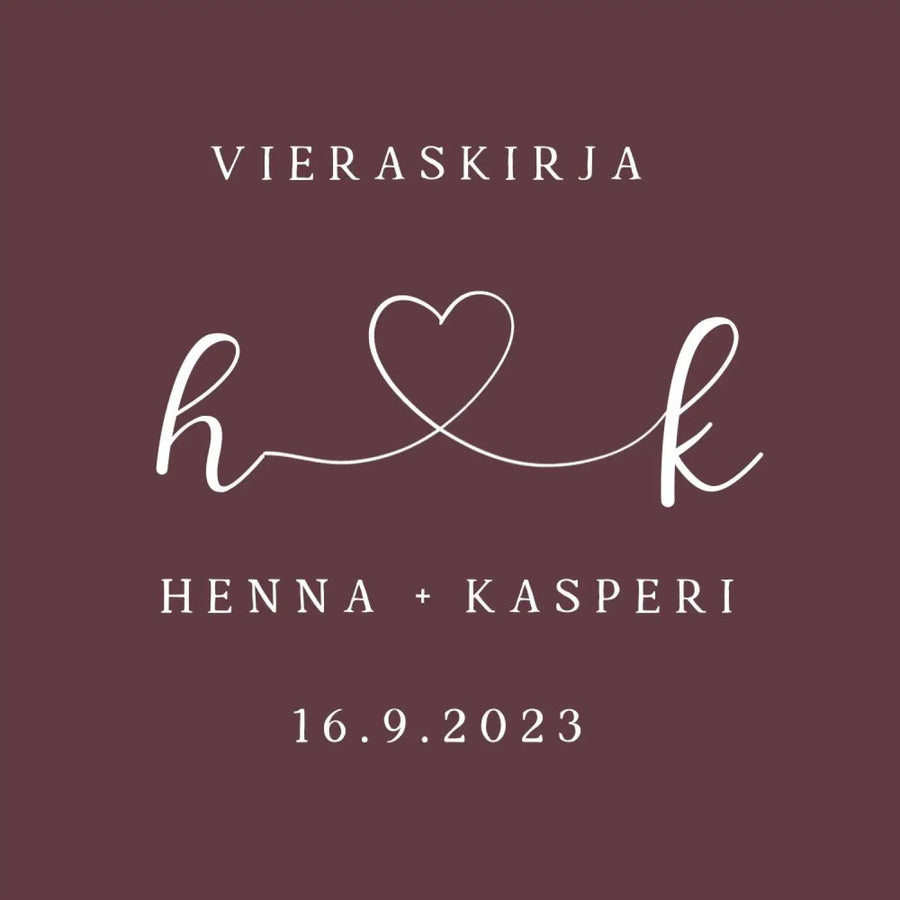 Vieraskirja häihin sydän ja nimikirjaimet Decopaja - nimet
