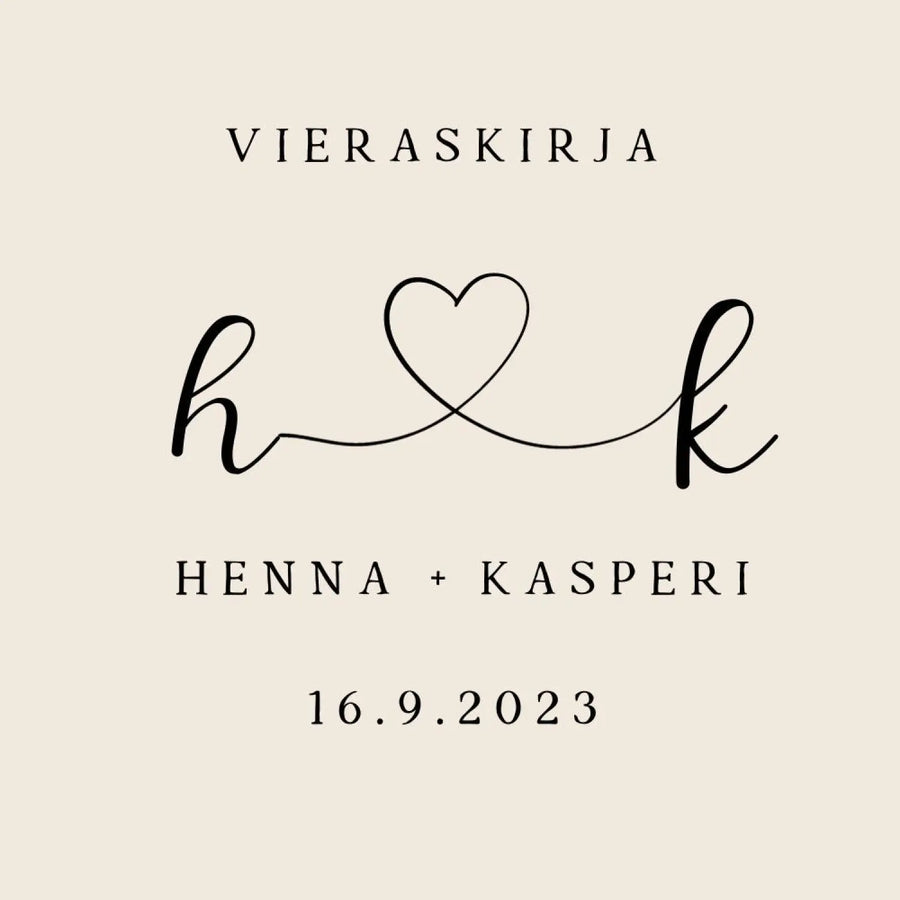 Vieraskirja häihin sydän ja nimikirjaimet Decopaja - nimet
