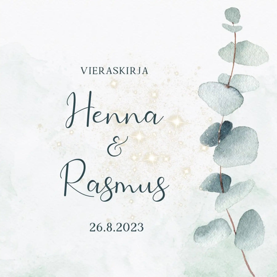 Vieraskirja häihin tähtiä ja eukalyptus Decopaja