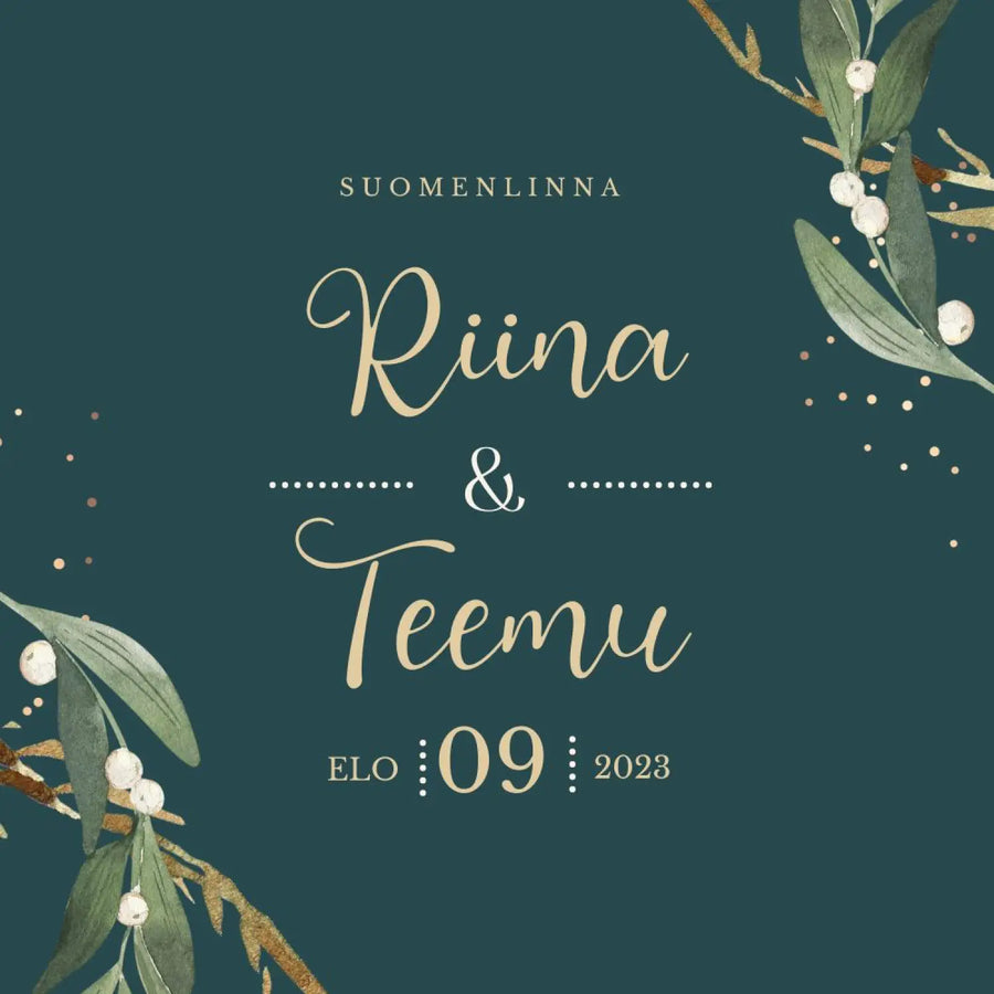 Vieraskirja häihin vihreä tausta ja valkoiset kukat Decopaja