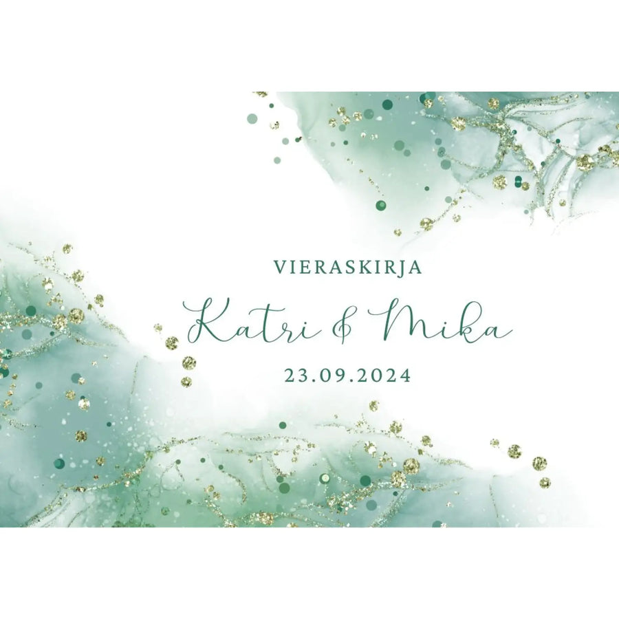 Vieraskirja häihin vihreää marmoria ja kultaa Decopaja
