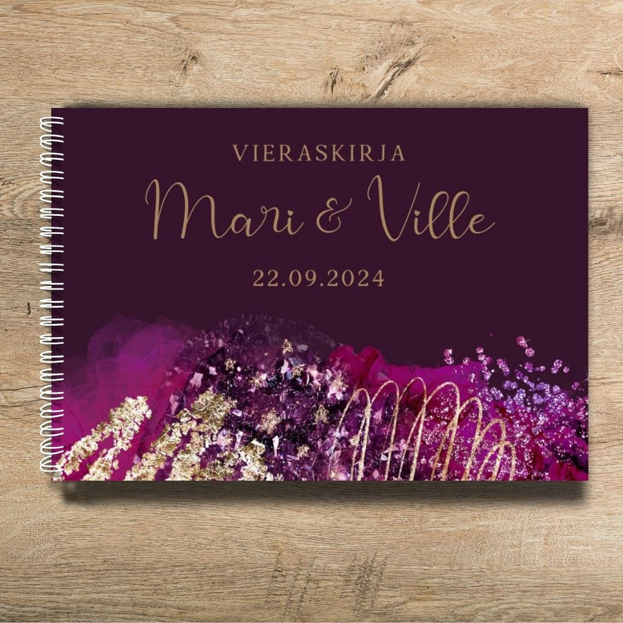 PERSONOITU VIERASKIRJA A5/A4 PURPPURAA JA GLITTERIÄ Decopaja