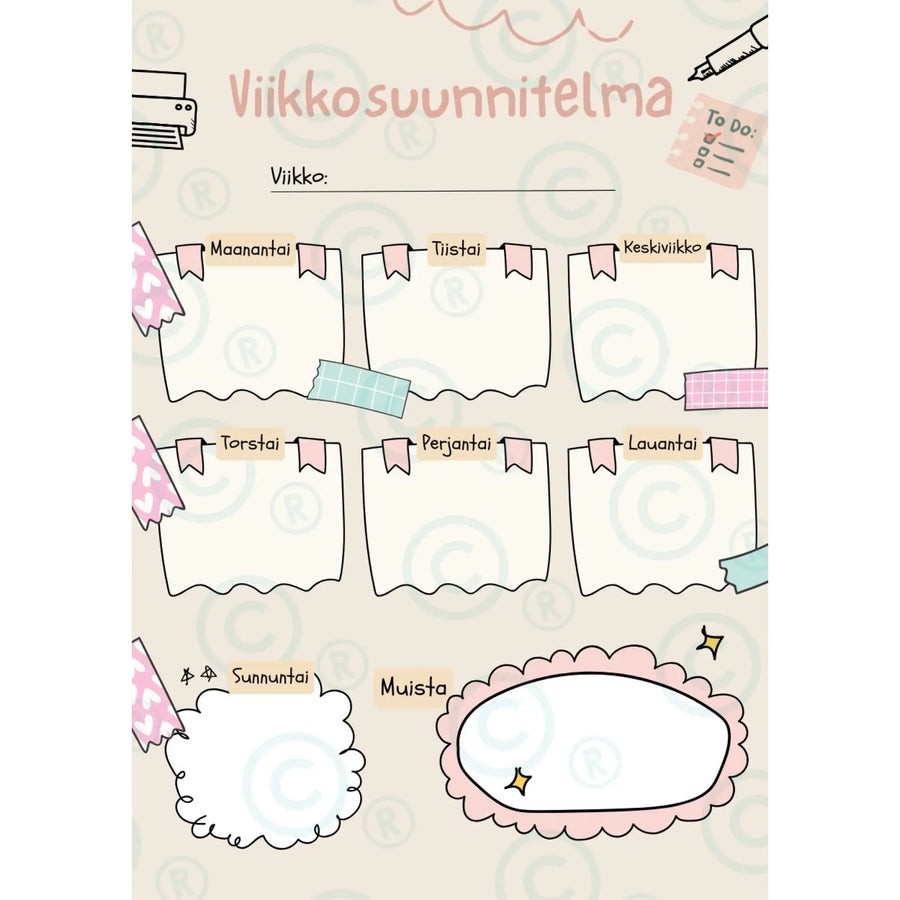Viikkosuunnitelma planner beige digitaalinen ilmainen Decopaja